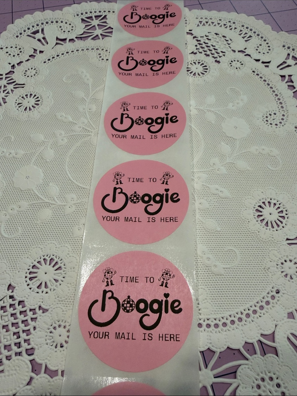 2” Pink 'Time to Boogie - Your Mail Is Here' Sticker set of 100